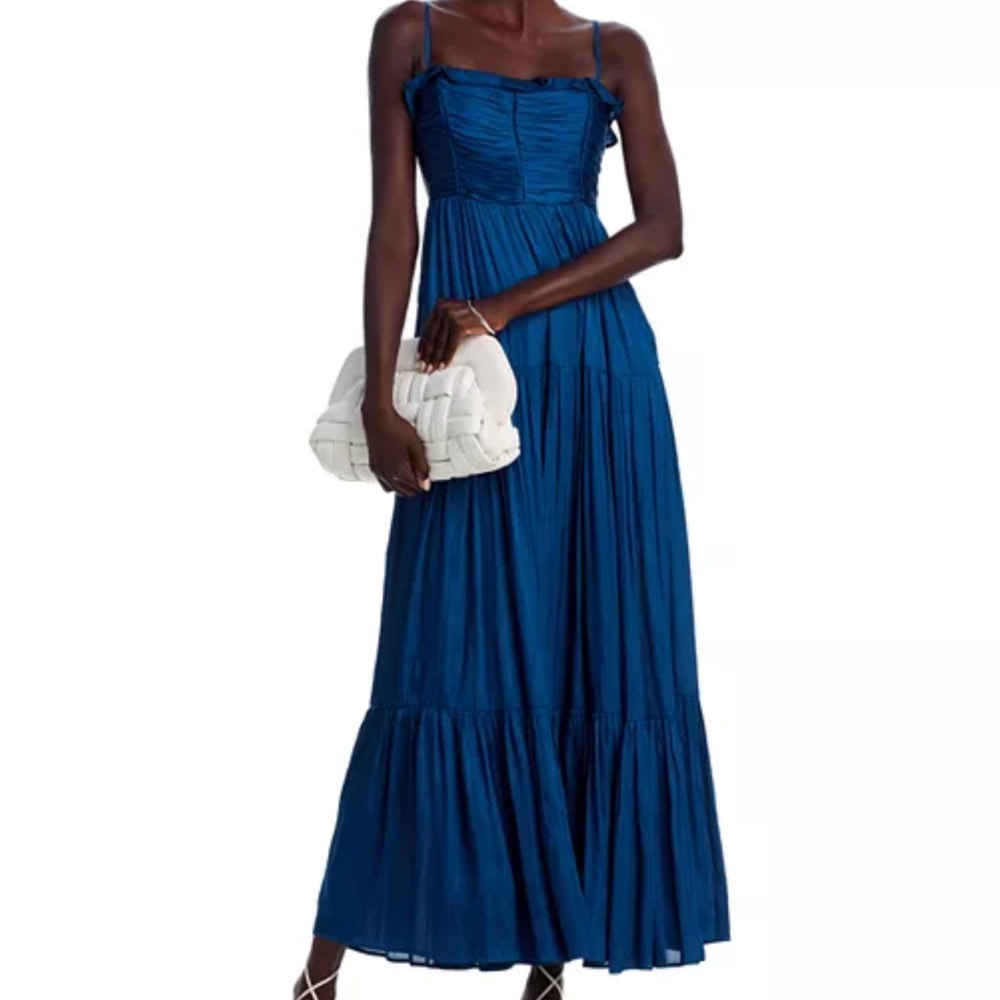 Aqua Ruffled Satin Maxi Dress Blue XXL